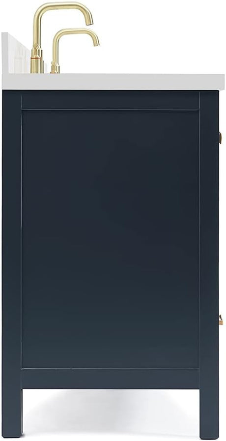 73" Midnight Blue Double Vanity – Pure White Quartz Countertop & Satin Brass Accents