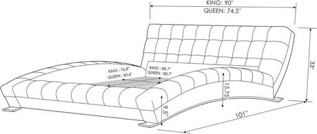 Modern Adonis Black Tufted Genuine Leather Platform Bed - King