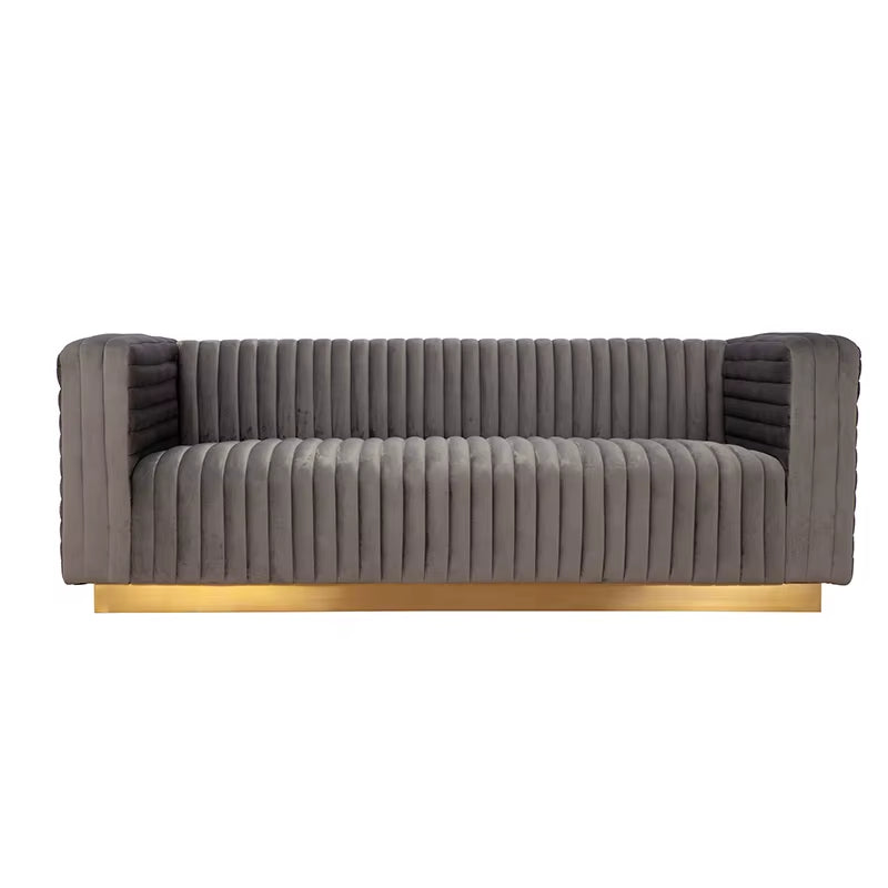 Vintage Flannel Futon Sofa – Convertible Sleeper with Golden Steel Frame