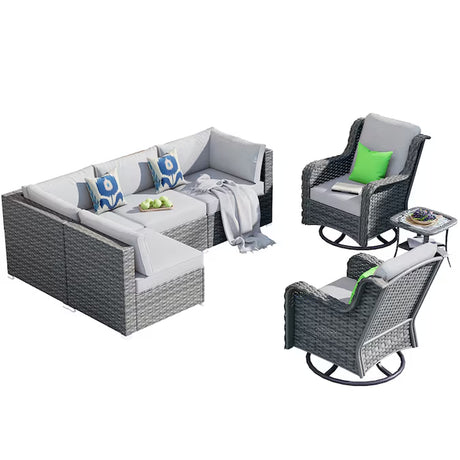 Kuuga Rattan Outdoor Sectional with Light Gray Cushions and Steel Frame