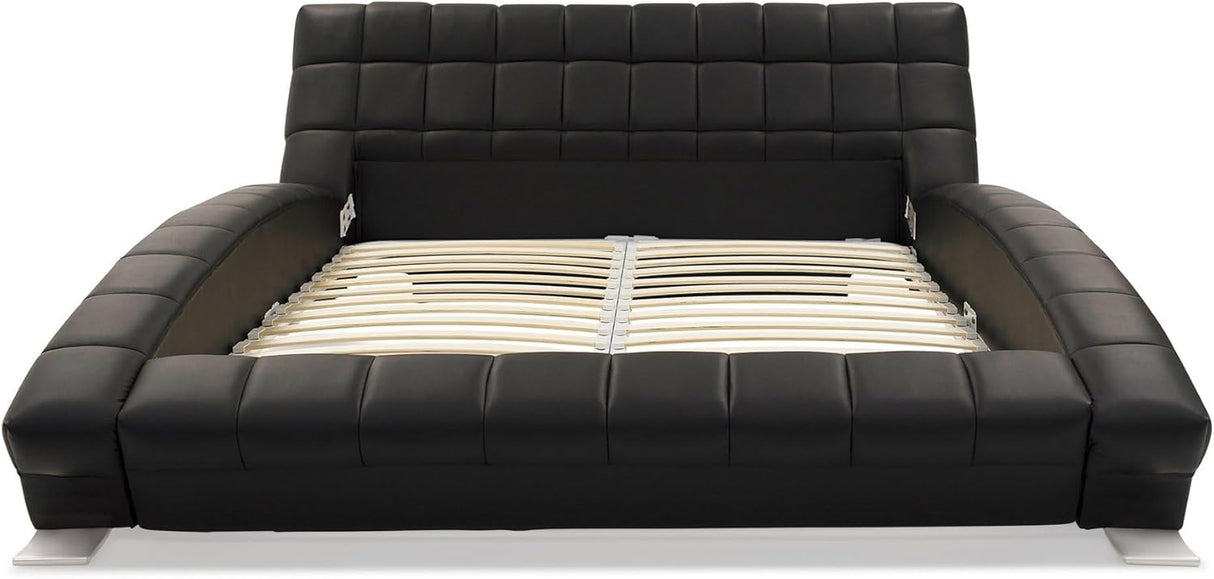 Modern Adonis Black Tufted Genuine Leather Platform Bed - King