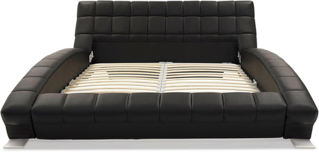 Modern Adonis Black Tufted Genuine Leather Platform Bed - King