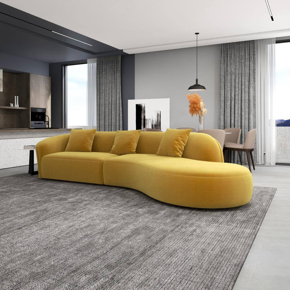 Dallas 126 In. round Arm 2-Piece Velvet Curved Sectional Sofa in Gold with Chaise