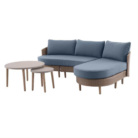 Dunes 3-Piece Wicker Patio Sofa Conversation Set with Blue Cushions