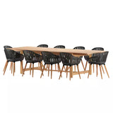 Lulu 11-Piece Teak Finish Patio Rectangular Dining Table Set Ideal for Outdoors and Indoors