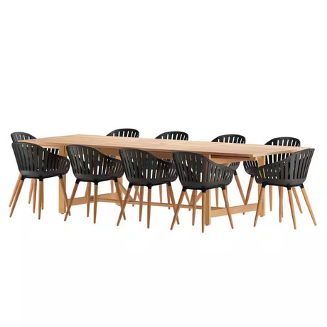 Lulu 11-Piece Teak Finish Patio Rectangular Dining Table Set Ideal for Outdoors and Indoors
