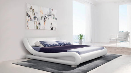 Furniture Modern Marlo White Genuine Leather King Size Platform Bed