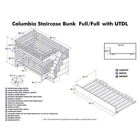 Columbia unk Bed with Twin Trundle Staircase Full-Over-Full B – Space-Saving & Functional Design (White)