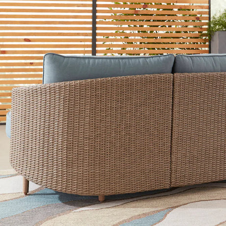 Dunes 3-Piece Wicker Patio Sofa Conversation Set with Blue Cushions