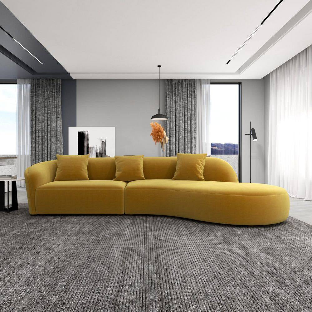 Dallas 126 In. round Arm 2-Piece Velvet Curved Sectional Sofa in Gold with Chaise