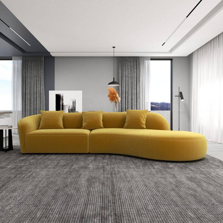 Dallas 126 In. round Arm 2-Piece Velvet Curved Sectional Sofa in Gold with Chaise