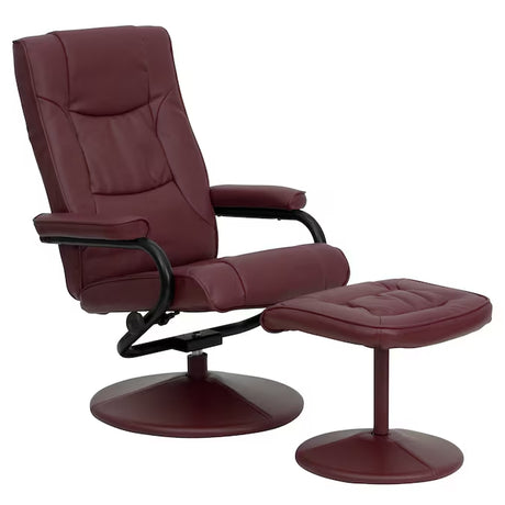 Black Faux Leather Upholstered Swivel Recliner with Ottoman Set