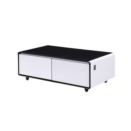 Coffee Table Fridge 27 In. 25 Cu. Ft. Retro Mini Refrigerator in White+Black, Bluetooth Speaker, Wireless Charging