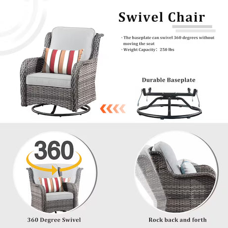 Kuuga Rattan Outdoor Sectional with Light Gray Cushions and Steel Frame