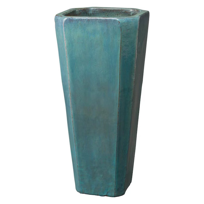15" Large Blue Ceramic Planter – Indoor/Outdoor with Drainage Holes
