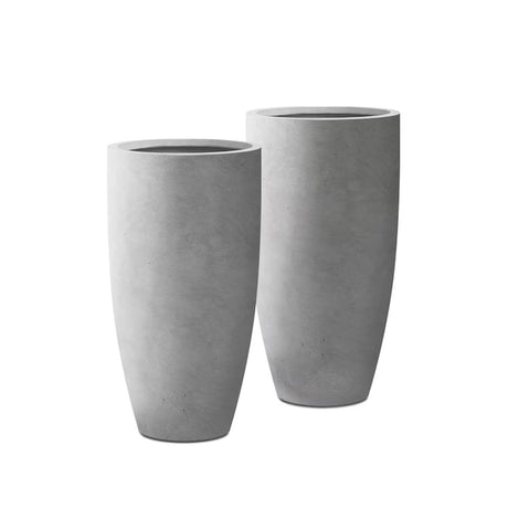 2-Pack 13.4" White Concrete Planters – Modern Indoor/Outdoor Design with Drainage