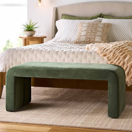Juliet 44.50" Velvet Waterfall Bench, Olive