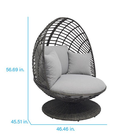 Venza Swivel Egg Chair – Wicker & Steel Frame with Light Gray Cushioned Seat