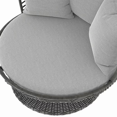 Venza Swivel Egg Chair – Wicker & Steel Frame with Light Gray Cushioned Seat