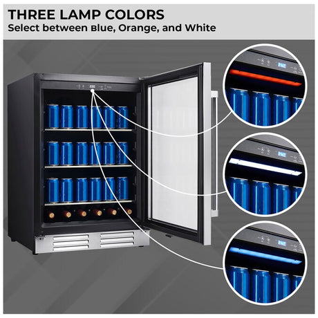 24-Inches W 108 -Can Capacity Stainless Steel Built-In/Freestanding Indoor Beverage Refrigerator with Glass Door