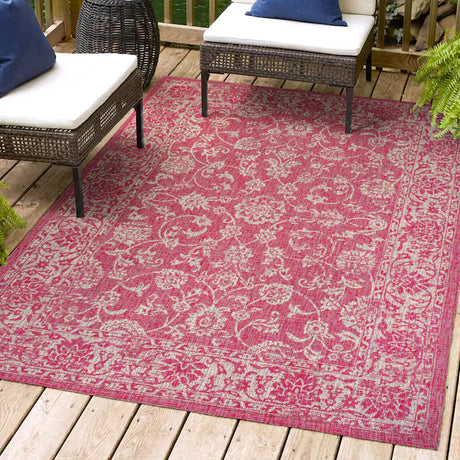JONATHAN Y Santa Monica Floral Runner Rug – 2x8 Ft Indoor/Outdoor Coastal Design (Red/Taupe)