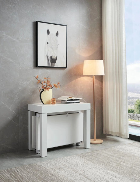 White Transformer Console-to-Dining Table – Italian Modern Expandable Design