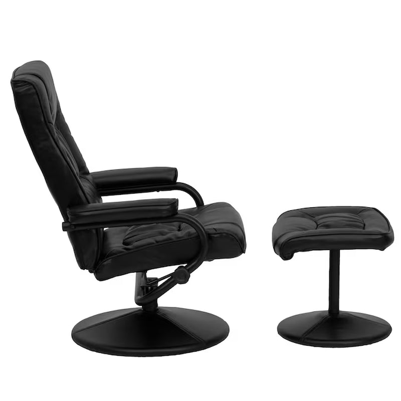 Black Faux Leather Upholstered Swivel Recliner with Ottoman Set