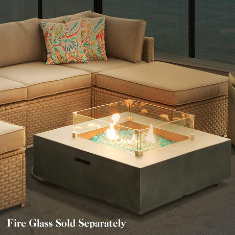 8-Piece Outdoor Patio Sectional Sofa Set – PE Rattan Wicker with Fire Pit Table & Ottomans