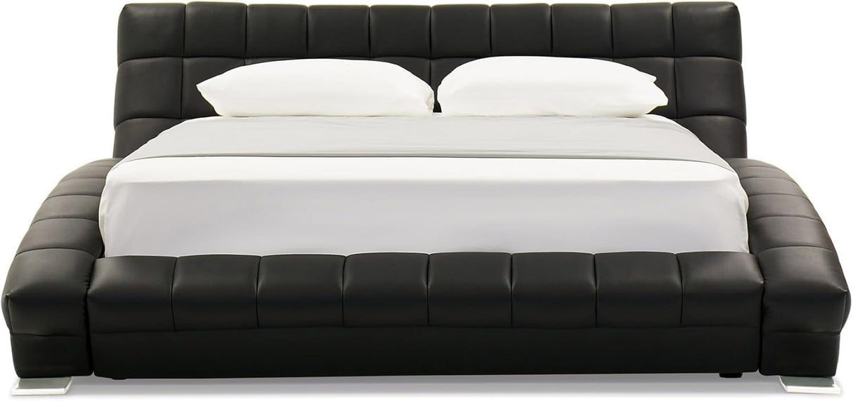 Modern Adonis Black Tufted Genuine Leather Platform Bed - King