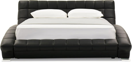 Modern Adonis Black Tufted Genuine Leather Platform Bed - King