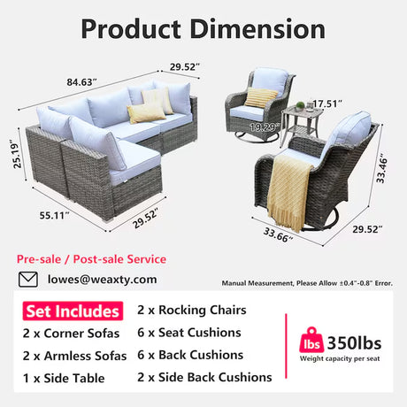 Kuuga Rattan Outdoor Sectional with Light Gray Cushions and Steel Frame