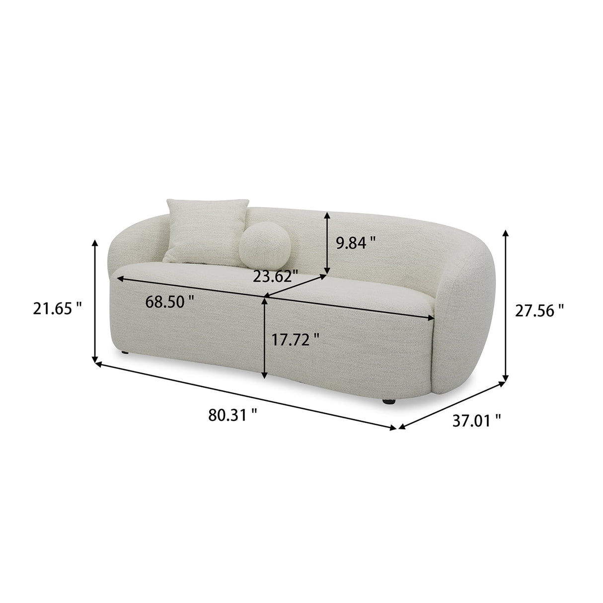 Juliet Curved 80.31" Sofa, Ivory