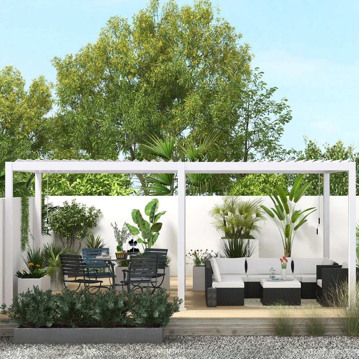 Outdoor Pergola, Patio Shelter W/ Double Aluminum Louvers, White ---111DA 10X20Ft 