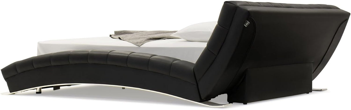 Modern Adonis Black Tufted Genuine Leather Platform Bed - King