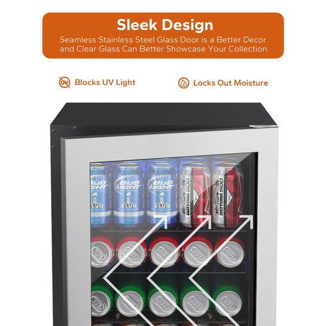 16.9-Inches W 82 -Can Capacity Stainless Steel Freestanding Indoor Beverage Refrigerator with Glass Door
