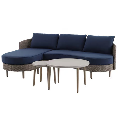 Dunes 3-Piece Wicker Patio Sofa Conversation Set with Blue Cushions
