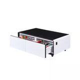 Coffee Table Fridge 27 In. 25 Cu. Ft. Retro Mini Refrigerator in White+Black, Bluetooth Speaker, Wireless Charging
