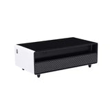 Coffee Table Fridge 27 In. 25 Cu. Ft. Retro Mini Refrigerator in White+Black, Bluetooth Speaker, Wireless Charging