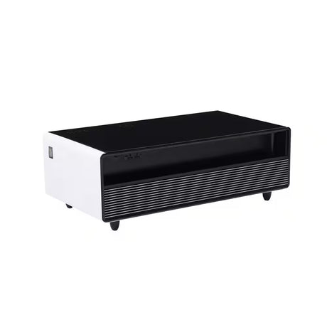 Coffee Table Fridge 27 In. 25 Cu. Ft. Retro Mini Refrigerator in White+Black, Bluetooth Speaker, Wireless Charging