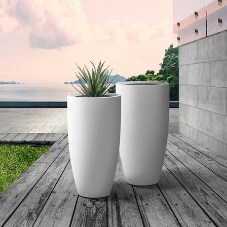 2-Pack 13.4" White Concrete Planters – Modern Indoor/Outdoor Design with Drainage