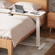 Adjustable White 28" x 16" Overbed Bedside Table with Wheels - Portable Laptop Desk and Stand-Up Work Station Cart for Sofa and Bed
