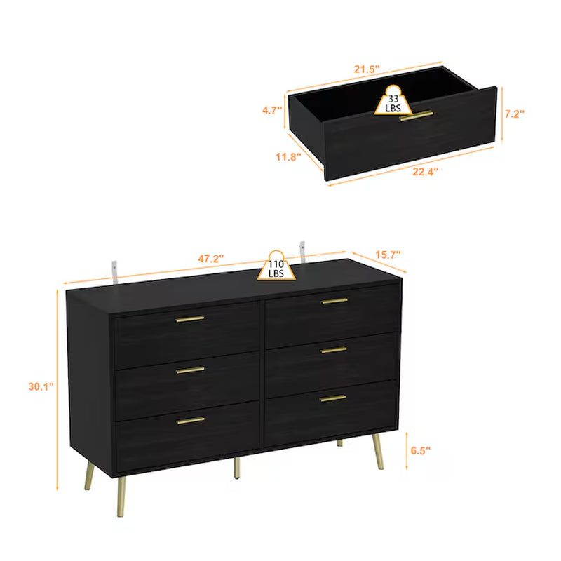Brown 6 -Drawer Standard Dresser