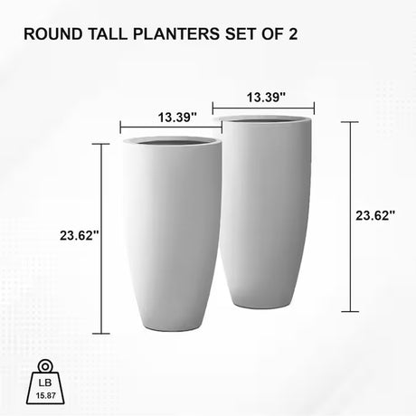 2-Pack 13.4" White Concrete Planters – Modern Indoor/Outdoor Design with Drainage