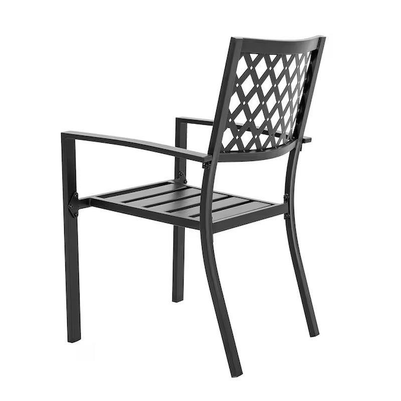 5 -Piece Black with Gold Speckles Patio Dining Set Iron Square Table with 4 Stackable Stationary Chairs