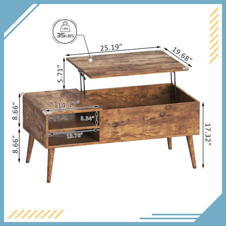 Burnt Wood Wood Modern Coffee Table with Storage