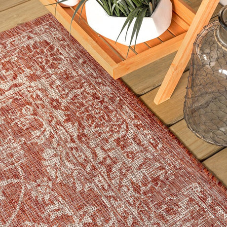 JONATHAN Y Santa Monica Floral Runner Rug – 2x8 Ft Indoor/Outdoor Coastal Design (Red/Taupe)