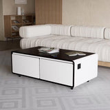 Coffee Table Fridge 27 In. 25 Cu. Ft. Retro Mini Refrigerator in White+Black, Bluetooth Speaker, Wireless Charging