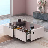 Coffee Table Fridge 27 In. 25 Cu. Ft. Retro Mini Refrigerator in White+Black, Bluetooth Speaker, Wireless Charging