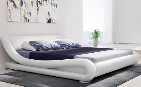 Furniture Modern Marlo White Genuine Leather King Size Platform Bed