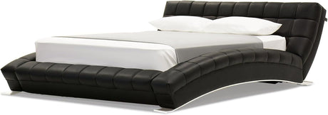 Modern Adonis Black Tufted Genuine Leather Platform Bed - King